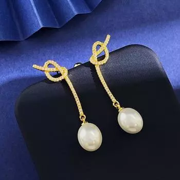 Серьги-узлы с подвеской из французского темпераментного жемчуга Love Alkaline Water, модные, легкие, роскошные, длинные серьги-узлы с бриллиантами золотой