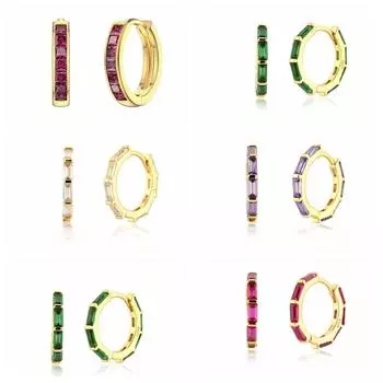 Серьги Viny Trend Pendientes, серьги из стерлингового серебра 925 пробы для женщин, фиолетовые / зеленые / белые простые круглые серьги-кольца с цирконием