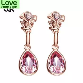 Серьги Взрывы Розы Серьги Сделаны Из Кристалла Розовое Золото Серьги