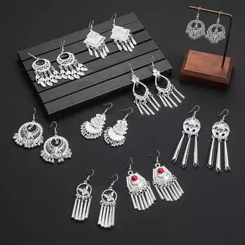 Серьги в этническом стиле, длинные серьги с кисточками, ретро-этнические дорожные серьги