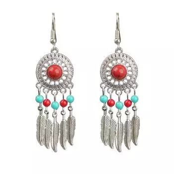 Серьги в этническом стиле Экзотический стиль Ретро Литература и искусство Классические достойные серьги-крючки Полые модные серьги с бахромой