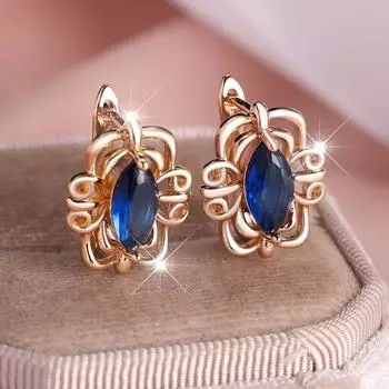 Серьги в этническом стиле с ромбами и синим цирконием для женщин, серьги-подвески цвета розового золота, винтажные свадебные украшения синий/золотой