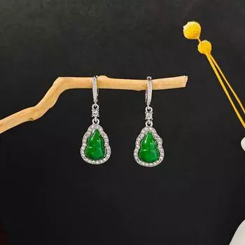 Серьги в богемном стиле с зеленой тыквой и цирконом для любителей китайского винтажа зелёный