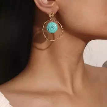 Серьги в европейском и американском стиле ретро в национальном стиле и минималистском стиле Серьги-подвески с геометрическим голубым камнем 2.5-3 cm синий