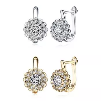 Серьги в форме цветка с бриллиантами, романтические зажимы для ушей, женские вечерние свадебные аксессуары, ювелирные изделия, подарок на вечеринку серебряный