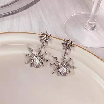 Серьги в форме паука в стиле хип-хоп Серьги в стиле панк-метал Панк Серьги-пауки из лунного камня для вечеринки серебряный