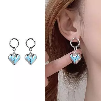 Серьги в форме персикового сердца с синей росписью для женских нишевых дизайнов и темпераментных серег