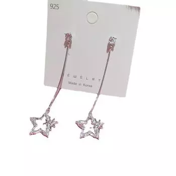 Серьги в форме пятиконечной звезды для женщин, модные, простые, средней длины, универсальные серьги с микроинкрустацией цирконием