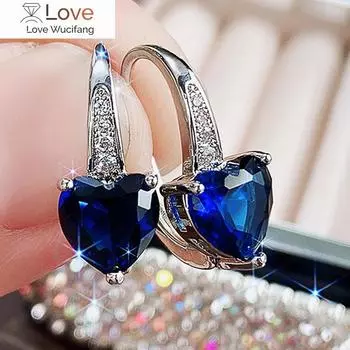 Серьги в форме сердца для женщин Серьги из титановой стали с цирконием Голубой хрустальный кулон Популярные ювелирные изделия Модные женские подарки на годовщину красный