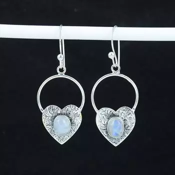 Серьги в форме сердца из натурального радужного лунного камня, серьги из стерлингового серебра 925 пробы, серьги-подвески из серебра ручной работы в стиле бохо, подарок на помолвку 1.77 белый