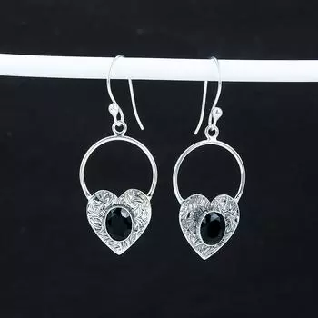 Серьги в форме сердца из натурального черного шпинеля, серьги из стерлингового серебра 925 пробы, серьги-подвески из серебра ручной работы в стиле бохо, подарок из ваты 1.77 чёрный