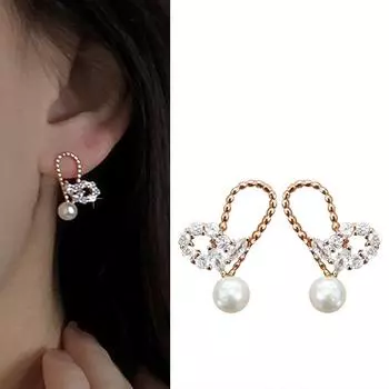 Серьги в форме сердца LOVE для женщин, простые серьги с жемчугом и цирконием, нишевые дизайны, темпераментные модные украшения