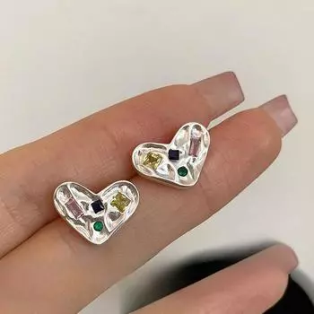 Серьги в форме сердца с цветными бриллиантами, ожерелье в форме сердца, новый комплект из трех колец Ins Style