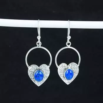 Серьги в форме сердца с натуральным лазуритом, серьги из стерлингового серебра 925 пробы, серьги-подвески из серебра ручной работы в стиле бохо, подарок на День матери 1.77 синий
