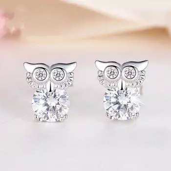Серьги в форме совы с кристаллами циркония и камнями, модные ювелирные изделия из стерлингового серебра 925 пробы, серьги-гвоздики в виде животных для женщин, свадьба Eh1162