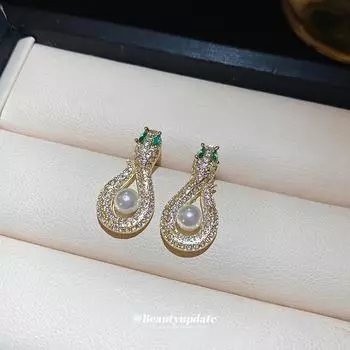 Серьги в форме змеи с позолоченным цирконием и жемчугом — роскошный европейский и американский дизайн для женщин silver needle золотой