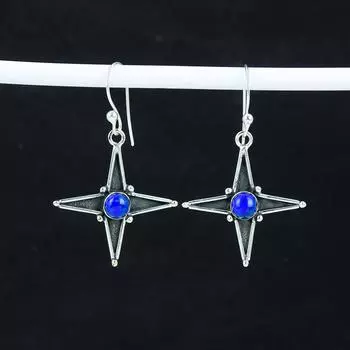 Серьги в форме звезды из натурального лазурита, серьги из стерлингового серебра 925 пробы, серьги-подвески из серебра ручной работы в стиле бохо, подарок на день рождения 1.77 синий