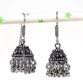 Серьги в индийском стиле Jhumki с драгоценным камнем, серебряные серьги в стиле Бали, 1,50 дюйма, V1I44