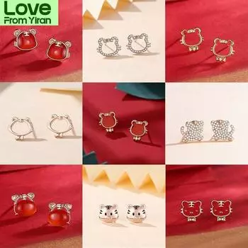 Серьги в китайском стиле с новым годом тигра, женские, из стерлингового серебра 925 пробы, нишевый дизайн, красные агатовые женские серьги