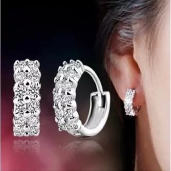 Серьги в корейском стиле с двумя рядами кристаллов и бриллиантов
