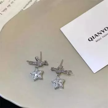 Серьги в милом стиле с бантом и звездой, весенние и летние универсальные высококачественные серьги для девочек, темпераментные серьги