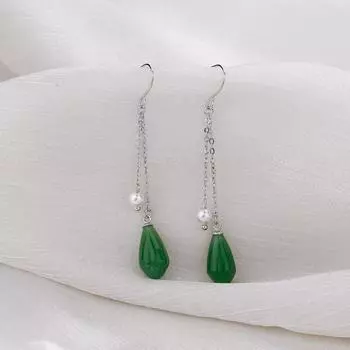 Серьги в национальном стиле с изумрудом и магнолией, супер-сказочные, в старинном китайском стиле, элегантные, в стиле ретро, женские, с длинным жемчугом, хетиан, нефрит, крючки для ушей copper белого золота
