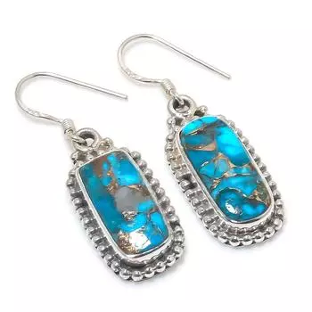 Серьги в подарок из чистого серебра 925 пробы с натуральным медно-бирюзовым оттенком 1,50 дюйма I4K17