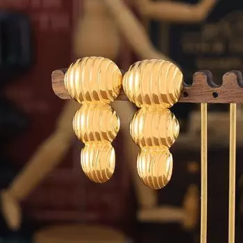 Серьги в полоску с арахисовым узором, преувеличенный дизайн, титановая сталь, покрытая 18-каратным золотом, серьги-гвоздики, тренд