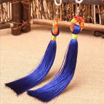 Серьги в ретро-стиле в стиле Юньнань с длинной бахромой, модные этнические, универсальные, темпераментные, красочные красивые серьги