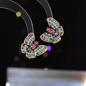 Серьги в средневековом французском стиле в стиле ретро, женские, цветные, инкрустированные бриллиантами, легкие, роскошные, темпераментные, модные, серебряные, S925, серьги-гвоздики в форме бабочки высокого класса разноцветный