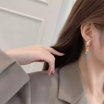 Серьги в стиле бохо-этнического стиля, индивидуальный дизайн, удлиненные серьги в виде птиц, разноцветные перья, серьги в виде попугаев, с которых капает масло. разноцветный