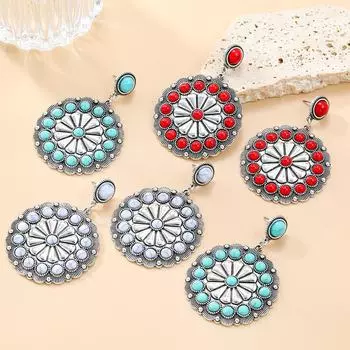 Серьги в стиле бохо-этнического стиля с имитацией бирюзового цветка для женщин красный
