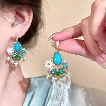 Серьги в стиле бохо-богемия из бирюзы Серьги-подвески из бирюзы Подарки для леди StyleA
