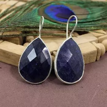 Серьги в стиле бохо из натурального серебра 925 пробы с синим сапфиром и корундом для женщин