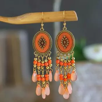 Серьги в стиле бохо, капли воды, капающие из смолы, ретро-серьги, бахромчатая индивидуальность, подвеска Niche Travel. оранжевый