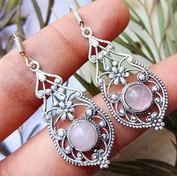 Серьги в стиле бохо с покрытием из серебра 925 пробы и розовым кварцем ALT-1582 4CM розовый