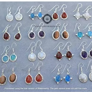 Серьги в стиле бохо, Серьги с драгоценными камнями в ассортименте, Серьги оптом, Серьги с серебряным покрытием в ассортименте, Ювелирные изделия, Серьги для женщин Free Size красный