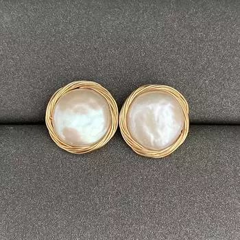 Серьги в стиле французского ретро с пресноводной жемчужиной в стиле барокко, диаметром 16-18 мм, инъекционным золотом S925, серебряные иглы S925