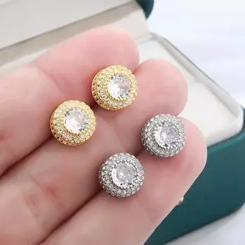 Серьги в стиле хип-хоп в стиле европейский и американский, с круглым цирконием, украшенные микро-бриллиантами, креативные блестящие ювелирные изделия, подарок на годовщину золотой