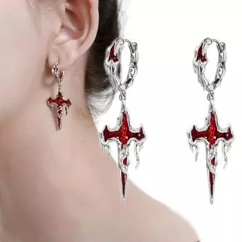 Серьги в стиле «красный крест» в готическом стиле, панк, женские серьги в стиле хип-хоп, модные ушные крючки, подвеска-капля, свадебные подарки на Хэллоуин, вечерние аксессуары