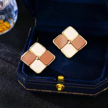 Серьги в стиле Майяра, модные и элегантные женские серьги-гвоздики из серебра 925 пробы с геометрическим ромбом контрастного цвета темно-коричневого