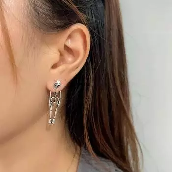 Серьги в стиле панк на Хэллоуин для женщин, жуткие серьги-подвески в виде черепа и скелета для женщин, серьги-подвески в виде кровавого ножа, страшные аксессуары на Хэллоуин серебряный