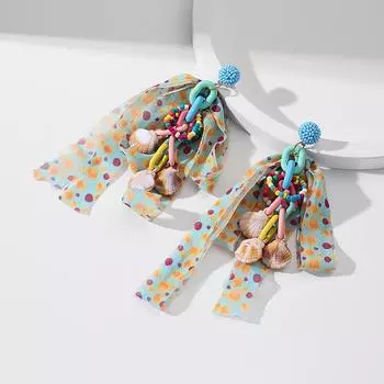 Серьги в стиле «Праздничный океан» для женщин, разноцветные серьги из ракушек с преувеличенными кисточками, освежающие серьги 13*8cm синий