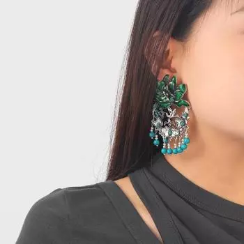 Серьги в стиле ретро для женщин Z Series 2024 с разноцветными цветами и птицами мира, Европа и Америка. зелёный