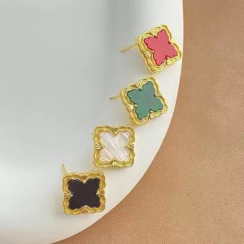 Серьги в стиле ретро французской моды с квадратными ракушками, роскошные универсальные модели сережек из титановой стали, женские серьги