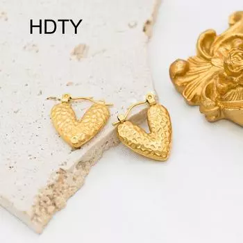 Серьги в стиле ретро из титановой стали с персиковым сердцем, 18-каратное золото, нишевая мода, пригородные серьги золотой