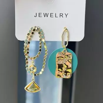 Серьги в стиле ретро Matisse Art , высококачественные темно-зеленые линии, серьги с асимметрией лица