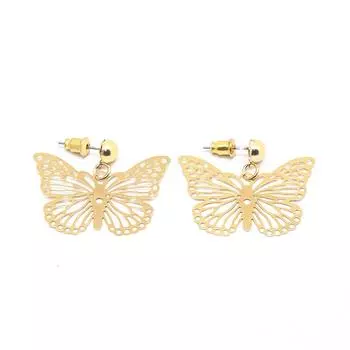 Серьги в стиле ретро, модные трендовые серьги, полые металлические серьги-бабочки, нишевый дизайн 14k