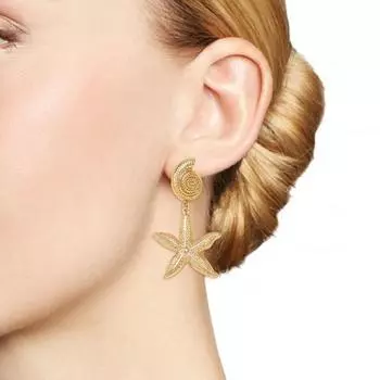 Серьги в стиле ретро-пляж, преувеличенные серьги-подвески в виде ракушек и морских звезд, винтажные украшения в стиле океана для выпускного вечера, женские асимметричные золотистый