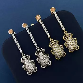 Серьги в стиле ретро с черепами, персонализированные насекомые, полная бриллиантовая цепочка, длинные серьги-гвоздики с бахромой, средневековые серьги бронзовый